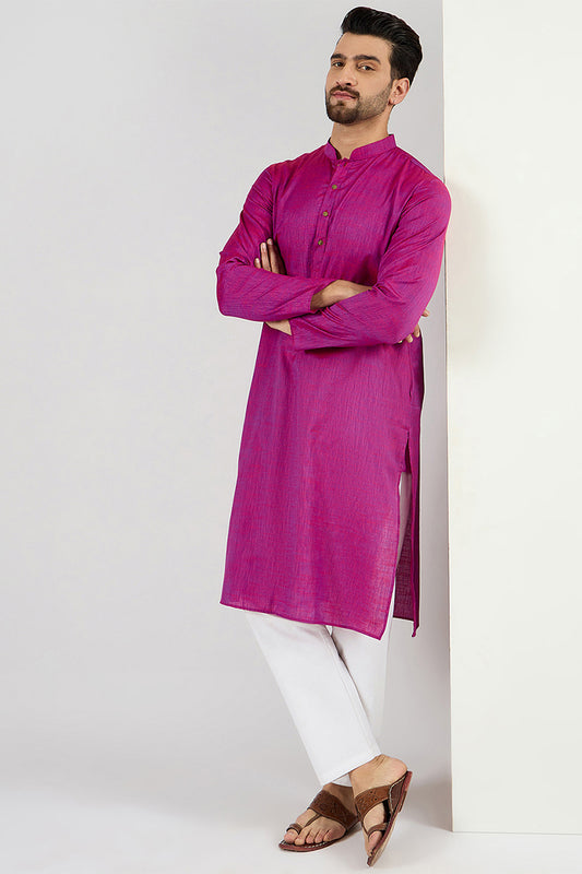Ethnic Bay Men Pink Cotton Solid Woven Design Straight Kurta MKU1100