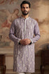 Ethnic Bay Silk Blend Lavender Solid Embroidered Calf Length Straight Kurta MKU2090