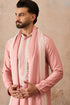 Ethnic Bay Mens Peach Silk Blend Solid Embroidered Kurta With Dupatta MKUD1041