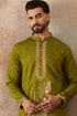 Ethnic Bay Mens Green Viscose Rayon Solid Emboidered Straight Kurta With Trouser MKSET2208