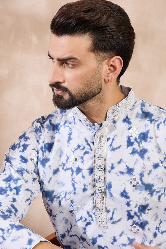 Blue Silk Blend Solid Embroidered Straight Kurta With Trouser MKSET2004