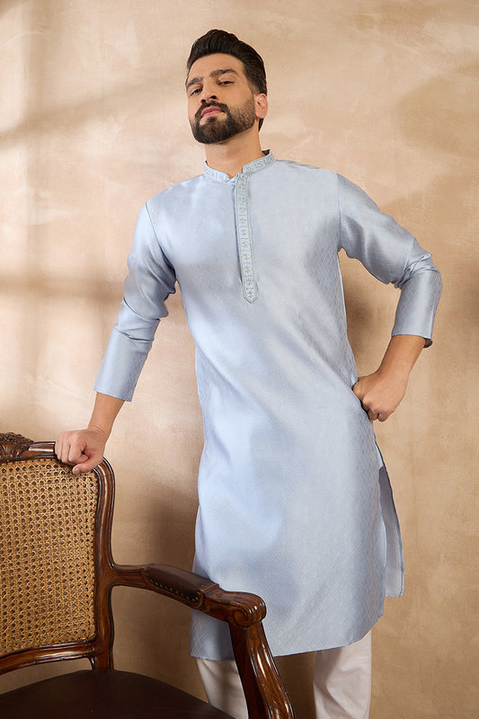 Blue Polyester Solid Embroidered Straight Kurta MKU1841