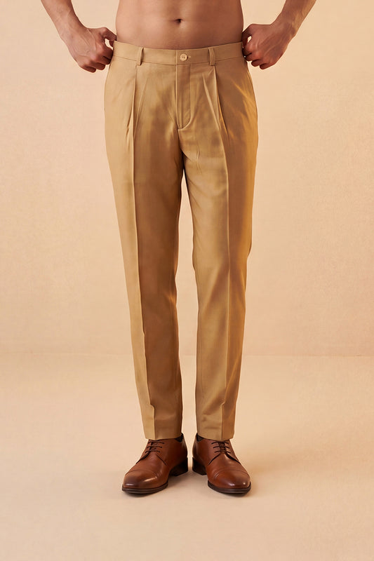 Ethnic Bay Men Tan Modal Relaxed Straight Fit Pleated Trousers MBOT1008