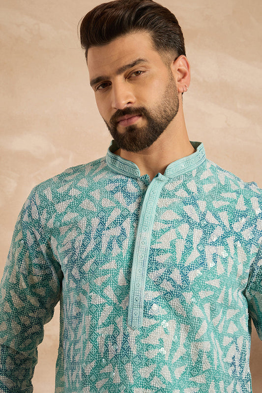 Teal Viscose Rayon Solid Printed Straight Kurta With Trouser MKSET1655
