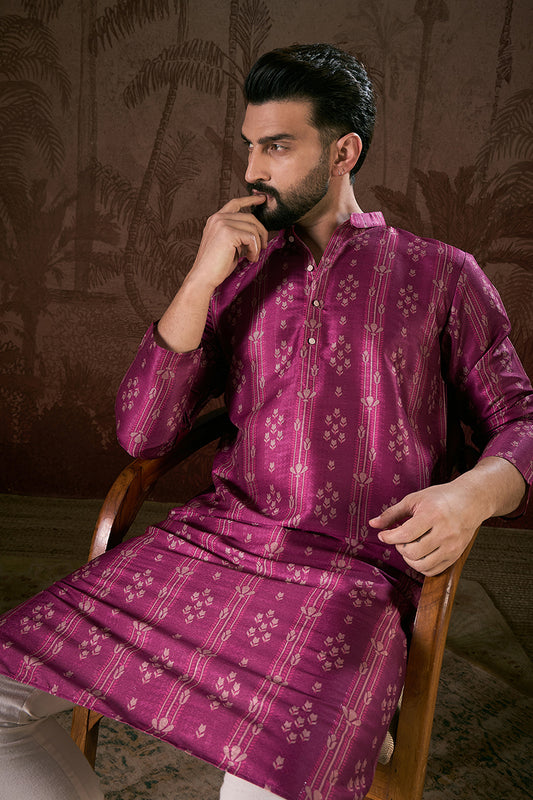 Purple Silk Blend Floral Printed Straight Kurta With Trouser MKSET1930