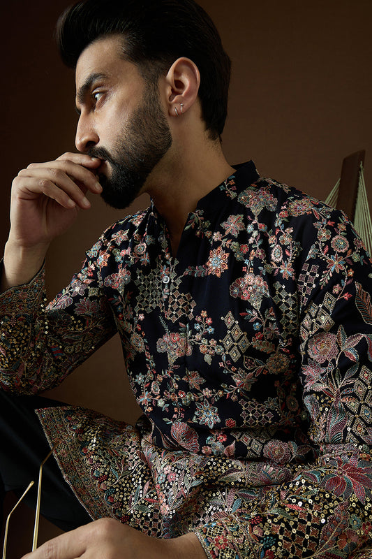 Blue Georgette Solid Embroidered Straight Kurta MKU1879