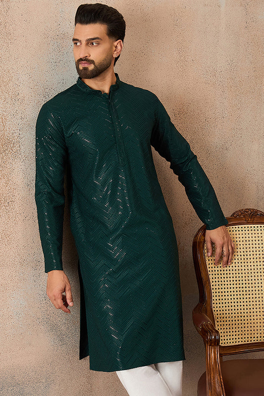 Ethnic Bay Green  Rayon  Embroidered Straight Kurta MKU2186