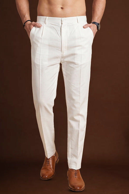 Off White Poly Silk Solid Ethnic Trouser MBOT1003