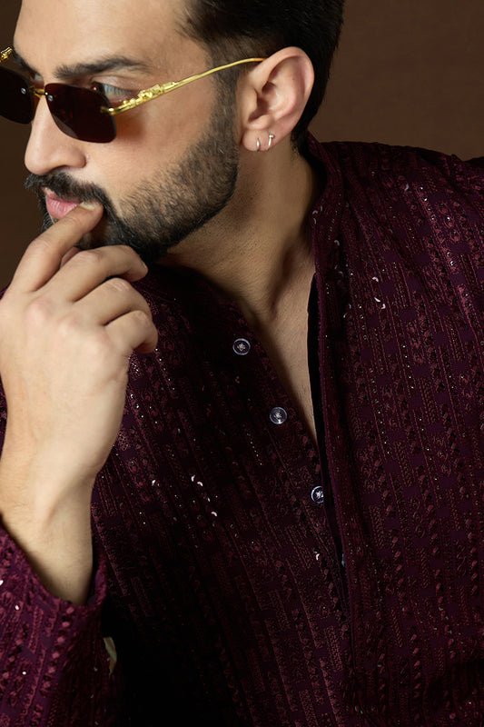 Purple Georgette Solid Embroidered Straight Kurta MKU1579