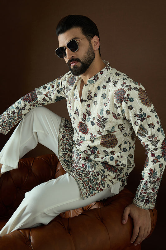 White Georgette Solid Embroidered Straight Kurta MKU1865