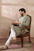 Ethnic Bay Green Silk Blend Embroidered Mandarin Collar Straight Kurta MKU1791
