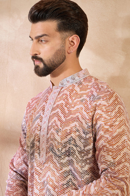 Orange Silk Blend Solid Embroidered Straight Kurta With Trouser MKSET1731