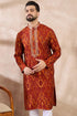 Orange Silk Blend Chevron Printed Straight Kurta With Trouser MKSET1964