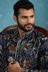 Ethnic Bay Mens Blue Modal Floral Printed Calf Length Straight Regular Kurta With Trouser MKSET1978