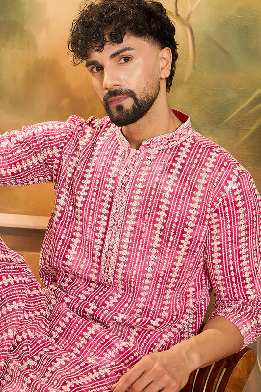 Ethnic Bay Red Viscose Rayon Embroidered Straight Kurta With Trousers MKSET1413