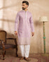 Lavender Polyester Solid Embroidered Straight Kurta With Trouser MKSET1753