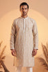 Ethnic Bay Mens Beige Silk Blend Solid Embroidered Kurta MKU2089