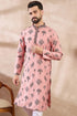 Peach Silk Blend Solid Embroidered Straight Kurta With Trouser MKSET1804