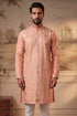 Ethnic Bay Mens Peach Viscose Rayon Solid Embroidered Kurta MKU2092