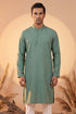Ethnic Bay Mens Green Silk Blend Solid Solid Kurta With Trousers MKSET2221