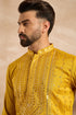 Yellow Silk Blend Geometric Embroidered Straight Kurta MKU1688