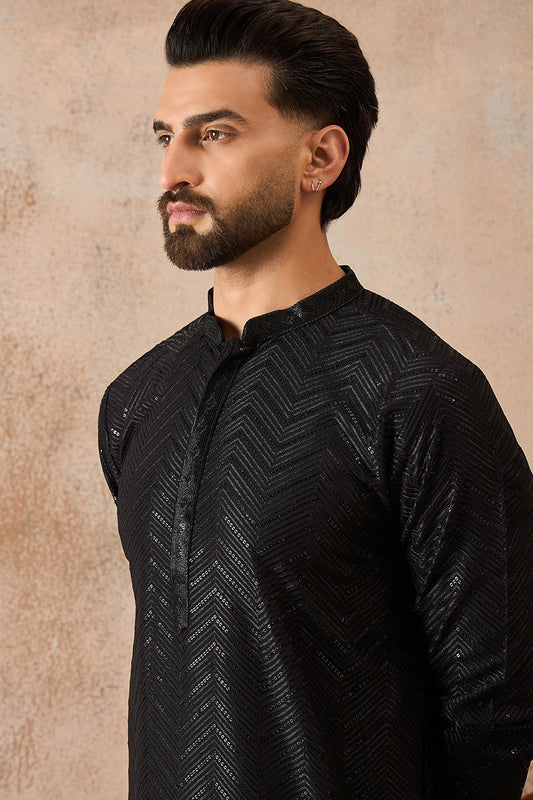Ethnic Bay Black  Rayon  Embroidered Straight Kurta With Trousers MKSET2190