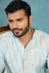 Ethnic Bay Silk Blend Blue Solid Embroidered Calf Length Straight Kurta With Trousers MKSET2141