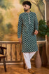 Ethnic Bay Teal Silk Blend Embroidered Straight Kurta With Trousers MKSET1416