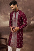 Maroon Silk Blend Solid Embroidered Straight Kurta With Pant Set MKSET1369