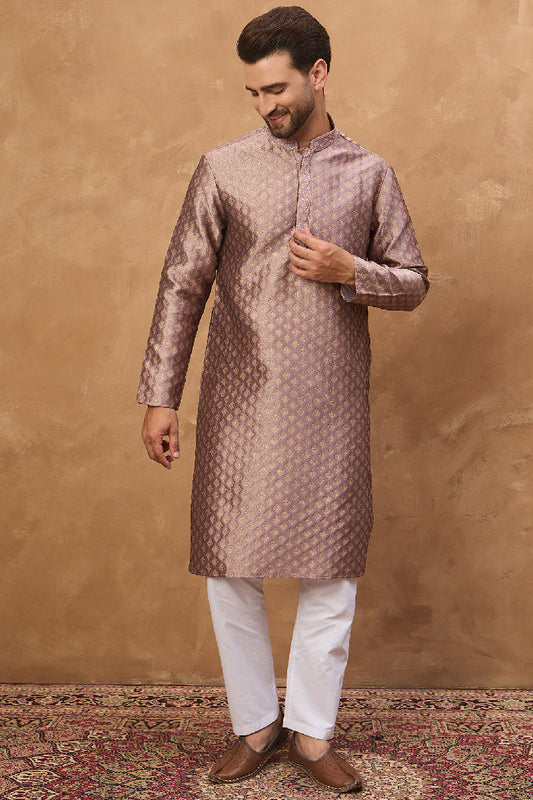 Mauve Silk Blend Solid Woven Design Straight Kurta MKU1458