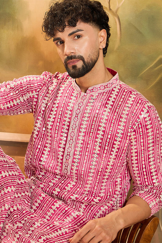 Red Viscose Rayon Shibori Embroidered Straight Kurta MKU1413