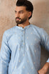 Ethnic Bay Mens Blue Silk Blend Floral Straight Kurta With Trouser MKSET2217