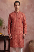 Ethnic Bay Mens Red Silk Blend Floral Printed Kurta MKU1979