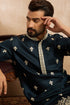 Navy Blue Polyester Solid Embroidered Straight Kurta MKU1810