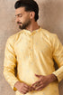 Ethnic Bay Mens Yellow Silk Blend Floral Straight Kurta MKU2216