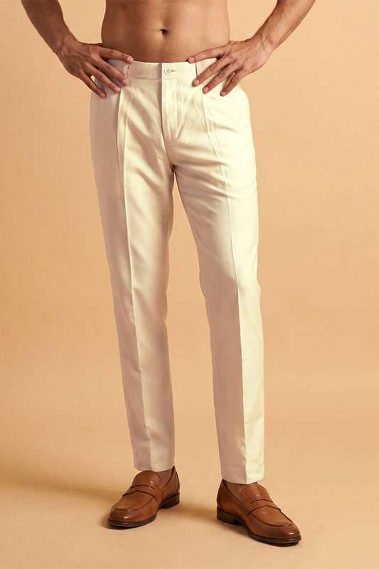 Ethnic Bay Men Cream Modal Relaxed Straight Fit Regular Trousers MBOT1012