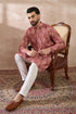 Pink Silk Blend Printed Mandarin Collar Straight Kurta With Trouser MKSET2054