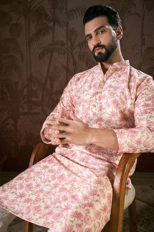 Off White Silk Blend Floral Printed Straight Kurta With Trouser MKSET1908