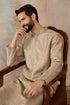 Ethnic Bay Men Beige Silk Blend Embroidered Solid Straight Kurta MKU2326