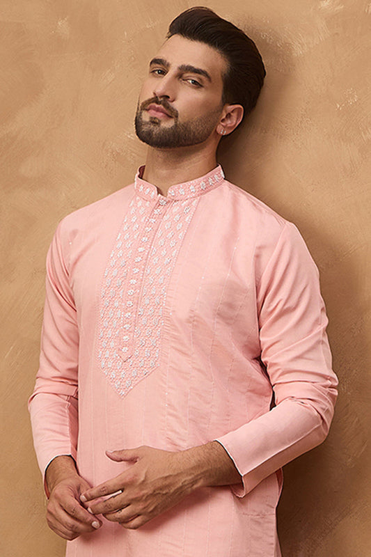 Peach Silk Blend Solid Solid Straight Kurta MKU1506