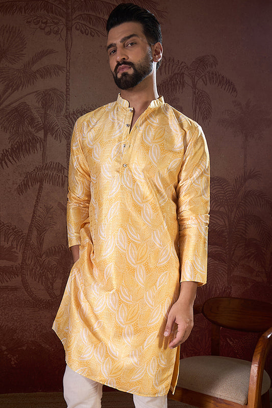 Yellow Silk Blend Floral Printed Straight Kurta MKU1937