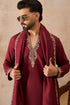 Ethnic Bay Mens Maroon Silk Blend Solid Embroidered Kurta With Dupatta MKUD1036