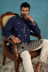 Ethnic Bay Silk Blend Blue Solid Embroidered Calf Length Straight Kurta MKU2099