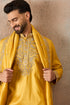 Ethnic Bay Men Yellow Silk Blend Embroidered Ethnic Kurta with Trousers & Dupatta MKPD1023