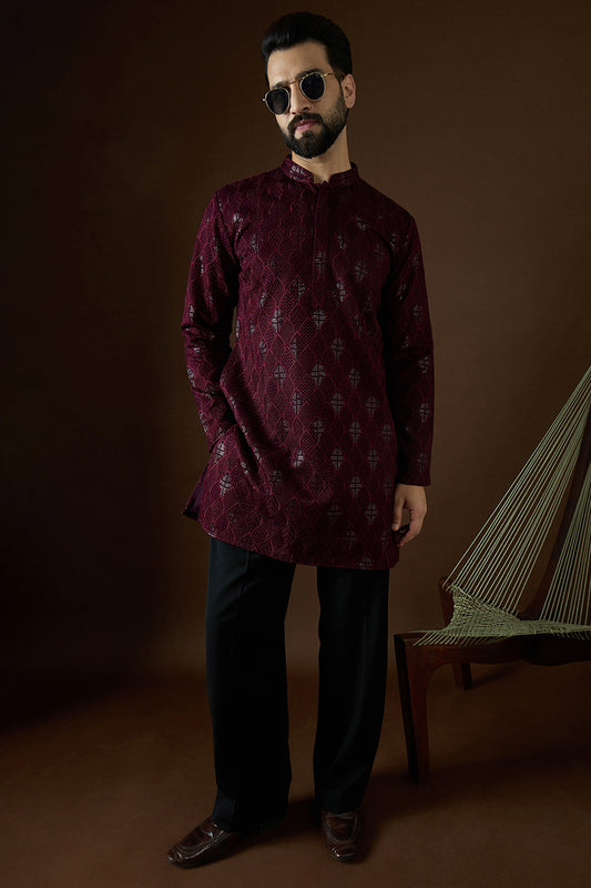 Purple Georgette Solid Embroidered Straight Kurta MKU1578