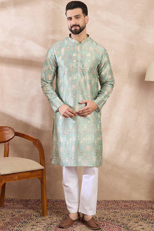 Green Silk Blend Floral Printed Straight Kurta With Trouser MKSET2011