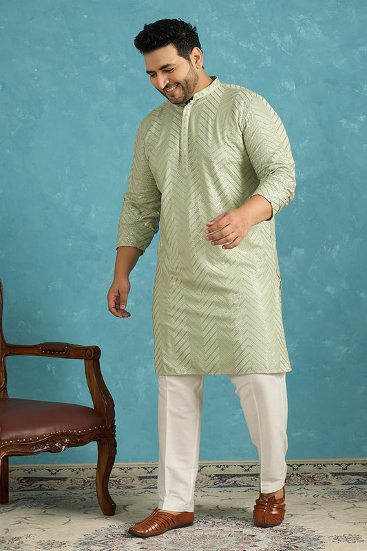 Ethnic Bay Mens Green Viscose Rayon Solid Chikankari Embroidered Kurta MKU1109