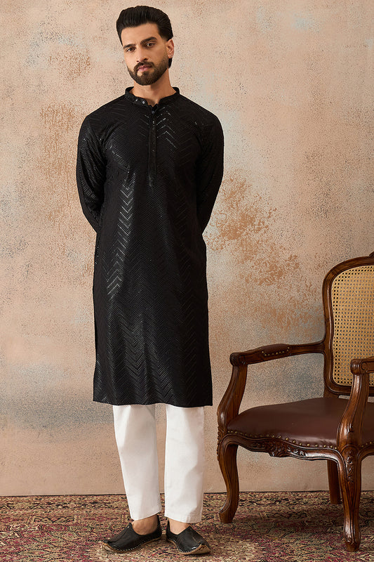 Ethnic Bay Black  Rayon  Embroidered Straight Kurta MKU2190