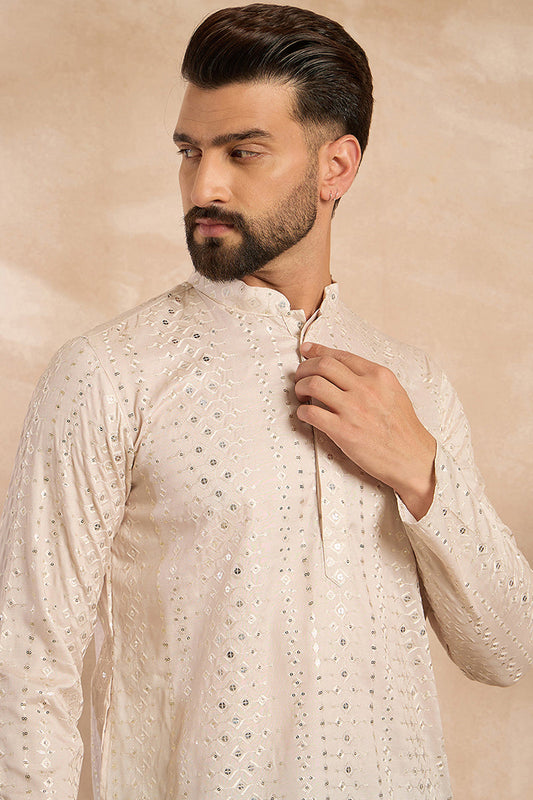 Peach Silk Blend Ombre Embroidered Straight Kurta MKU1724