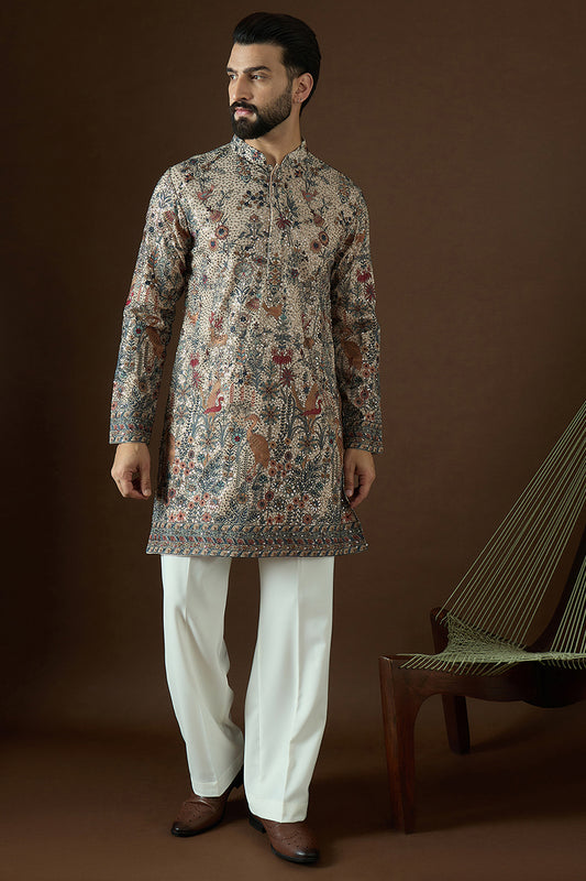 Cream Georgette Solid Embroidered Straight Kurta MKU1878